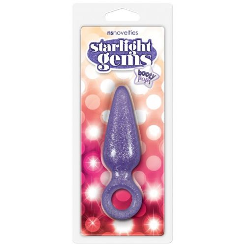 Блестящая анальная втулка Booty Pops с кольцом на пальчик фиолетовая