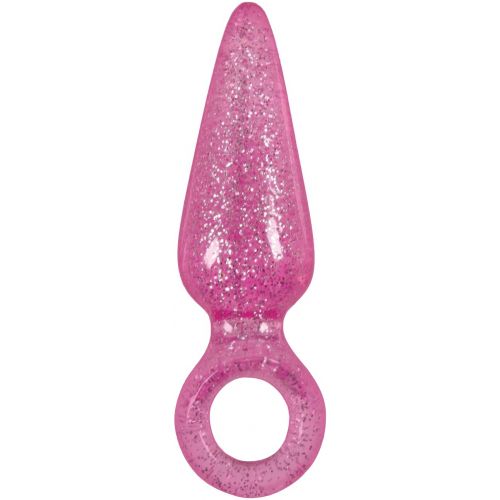 Блестящая анальная втулка Booty Pops с кольцом на пальчик розовая