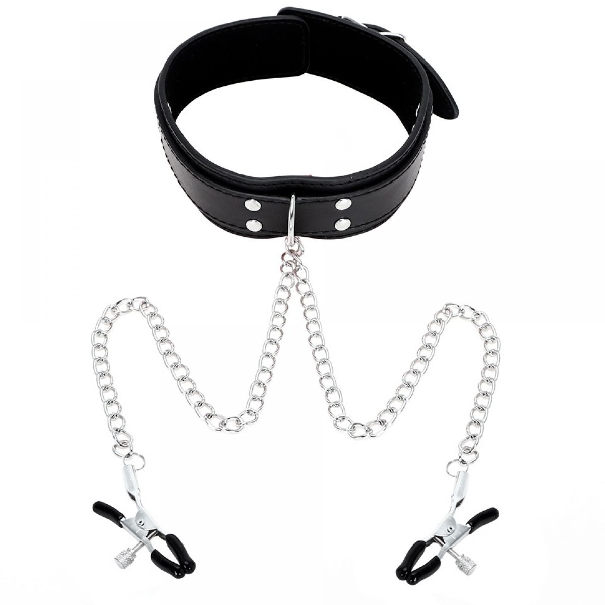 Черный мягкий ошейник с зажимами для сосков