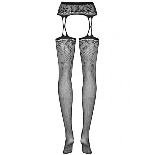 Сексуальные черные чулки с широким поясом и цветочным мотивом S/L