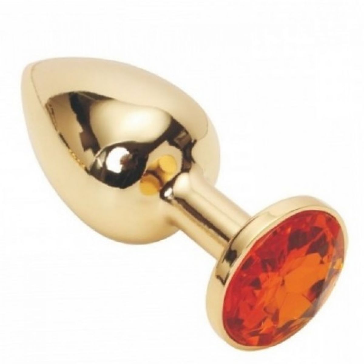 Золотая металлическая анальная пробка с камушком оранжевого цвета M