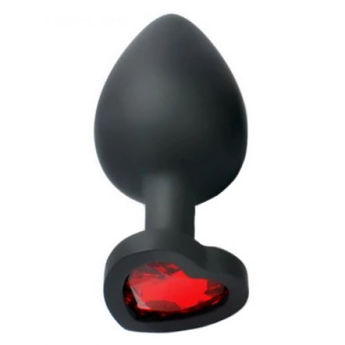 Черная силиконовая пробка M с красным кристаллом в форме сердца