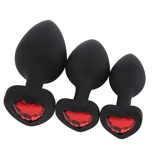 Черная силиконовая пробка M с красным кристаллом в форме сердца
