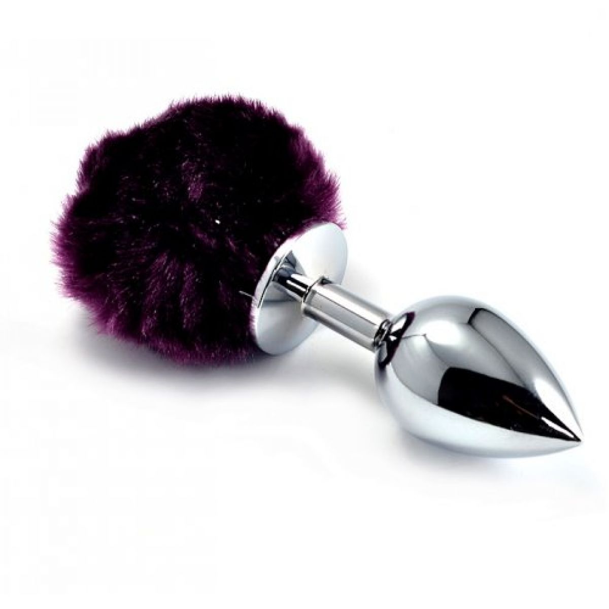 Серебристая анальная пробка с фиолетовым хвостиком