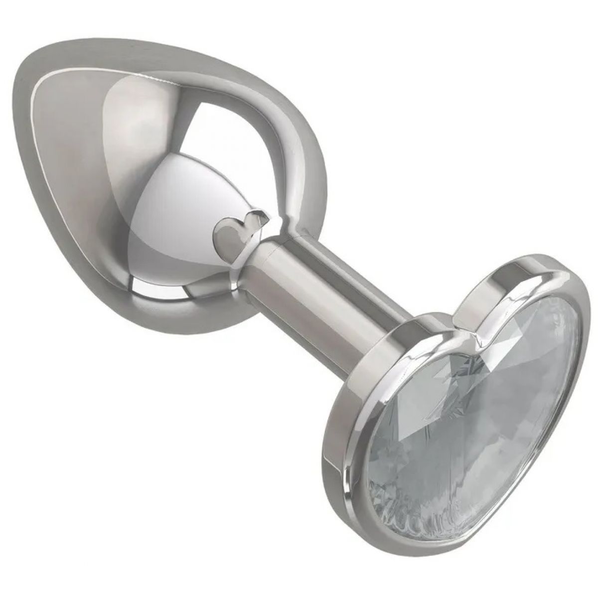 Металлическая анальная пробка с прозрачным камушком в виде сердечка S