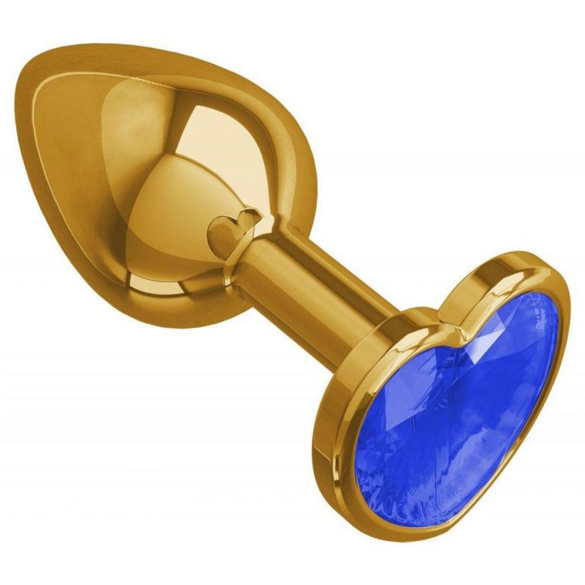Золотистая анальная пробка с синим камушком в виде сердечка L