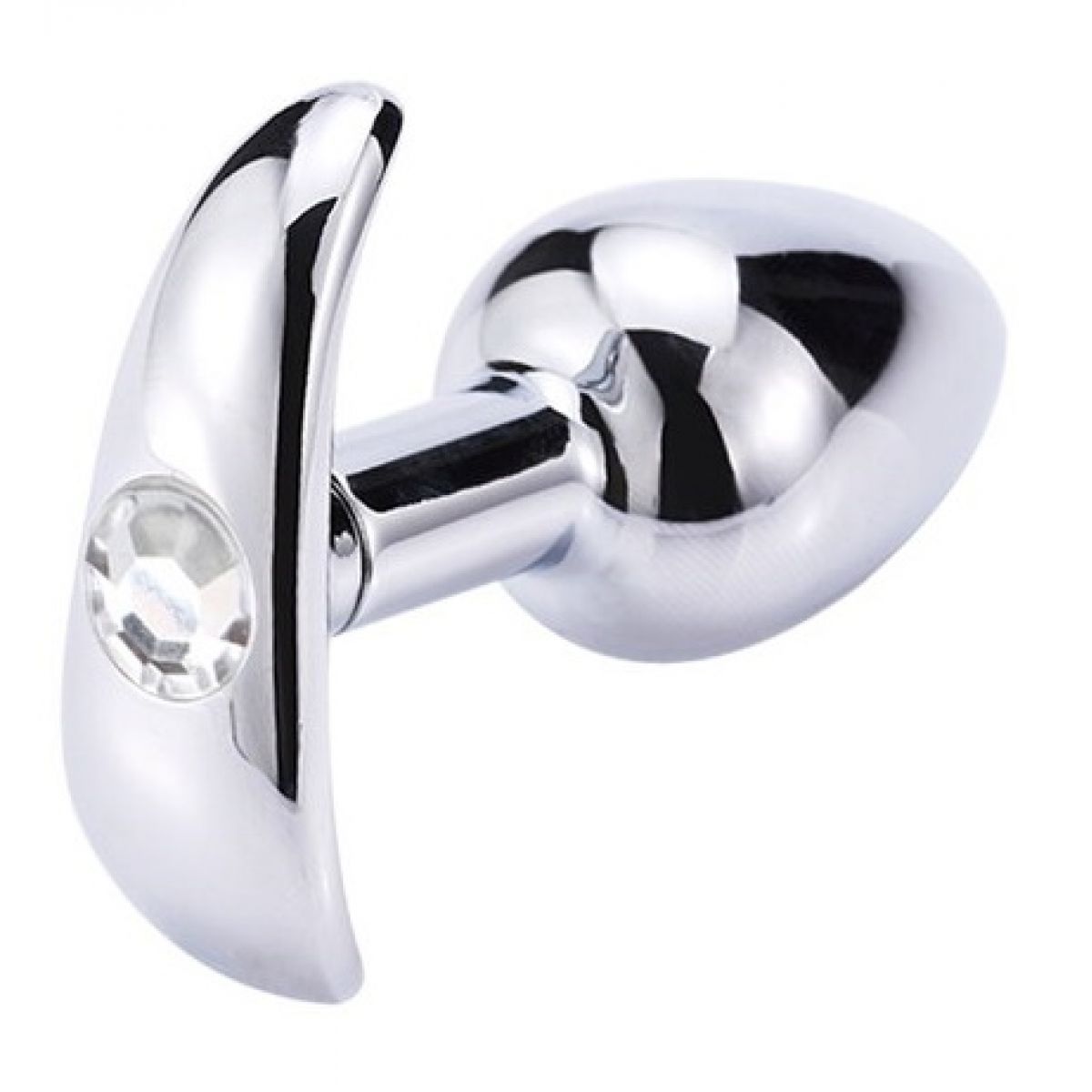 Анальная пробка из металла с белым камушком L