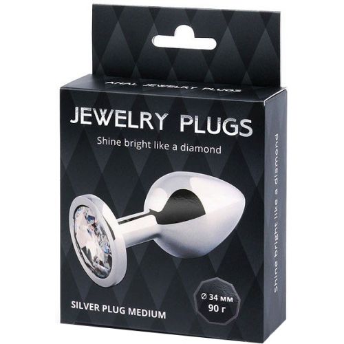 Металлическая анальная пробка с прозрачным камушком L