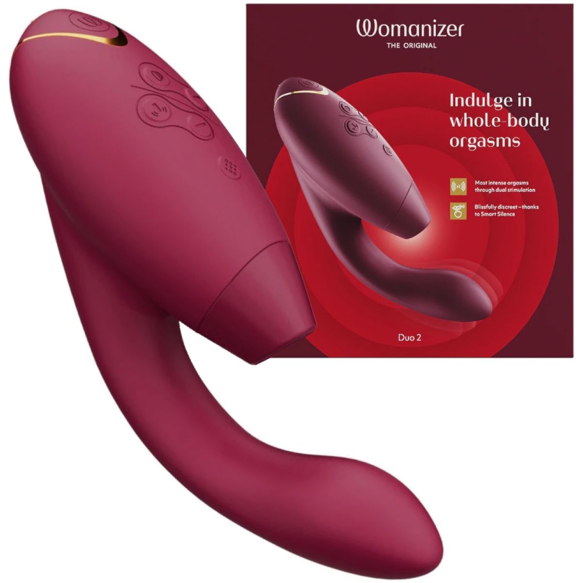 Роскошный вакуумный вибростимулятор для G точки и клитора Womanizer Duo 2 бордовый