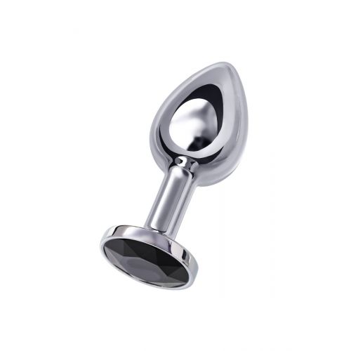 Анальная втулка Metal by TOYFA, металл, серебристая, с черным кристаллом, 7,5 см, Ø 3 см