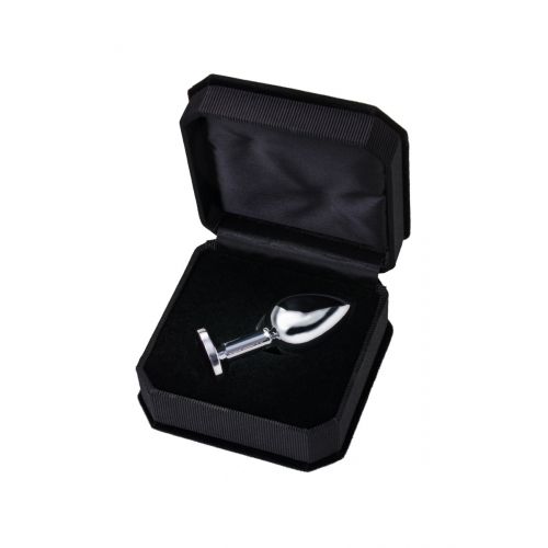 Анальная втулка Metal by TOYFA, металл, серебристая, с черным кристаллом, 7,5 см, Ø 3 см