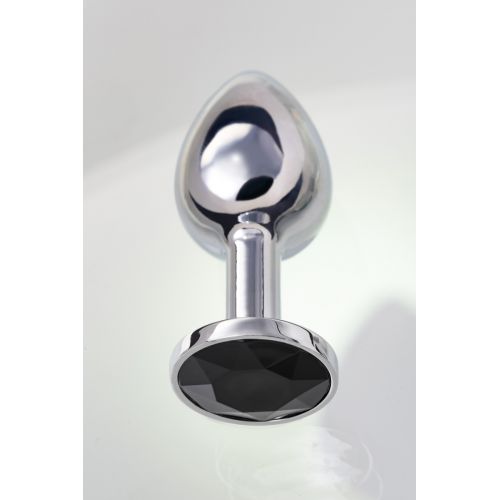 Анальная втулка Metal by TOYFA, металл, серебристая, с черным кристаллом, 7,5 см, Ø 3 см