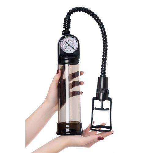 Помпа для пениса Sexus Men Training, вакуумная, механическая, с манометром, ABS пластик, чёрный