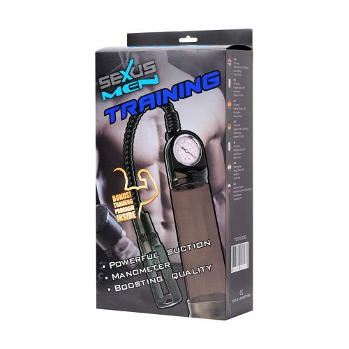 Помпа для пениса Sexus Men Training, вакуумная, механическая, с манометром, ABS пластик, чёрный