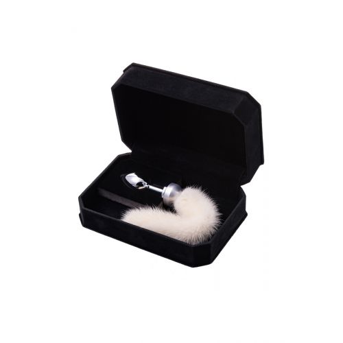 Анальная втулка Metal by TOYFA, металл, серебристая, с белым хвостом, 32 см, Ø 2,9 см, 175 г