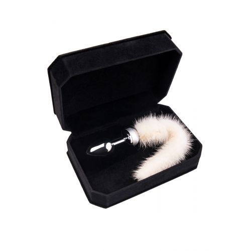 Анальная втулка Metal by TOYFA, металл, серебристая, с белым хвостом, 32 см, Ø 2,9 см, 175 г