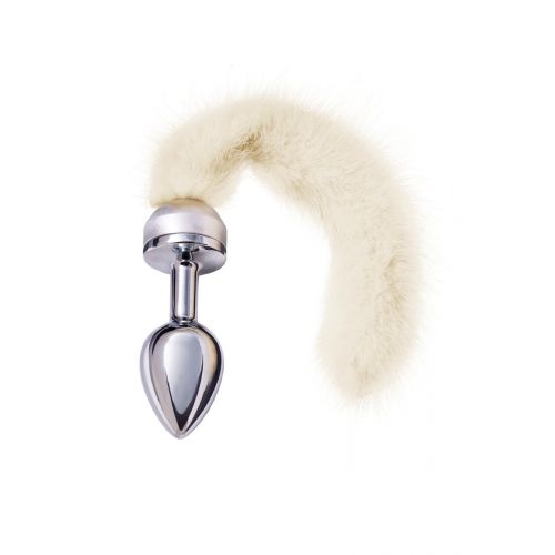 Анальная втулка Metal by TOYFA, металл, серебристая, с белым хвостом, 32 см, Ø 2,9 см, 175 г