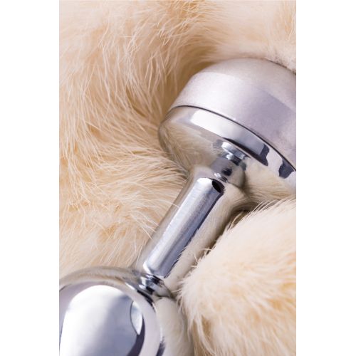 Анальная втулка Metal by TOYFA, металл, серебристая, с белым хвостом, 32 см, Ø 2,9 см, 175 г