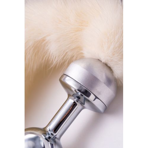 Анальная втулка Metal by TOYFA, металл, серебристая, с белым хвостом, 32 см, Ø 2,9 см, 175 г