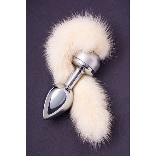 Анальная втулка Metal by TOYFA, металл, серебристая, с белым хвостом, 32 см, Ø 2,9 см, 175 г