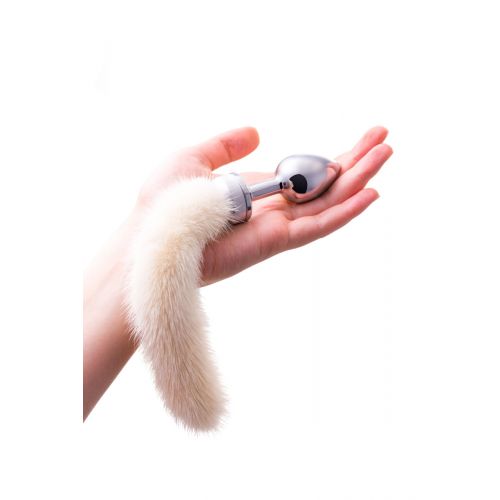 Анальная втулка Metal by TOYFA, металл, серебристая, с белым хвостом, 32 см, Ø 2,9 см, 175 г