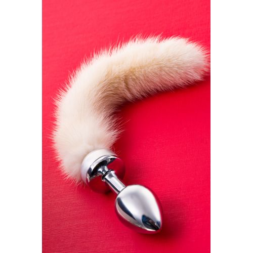 Анальная втулка Metal by TOYFA, металл, серебристая, с белым хвостом, 32 см, Ø 2,9 см, 175 г