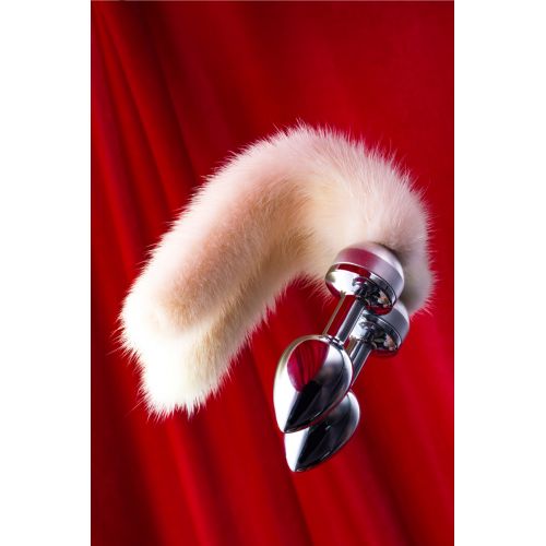 Анальная втулка Metal by TOYFA, металл, серебристая, с белым хвостом, 32 см, Ø 2,9 см, 175 г