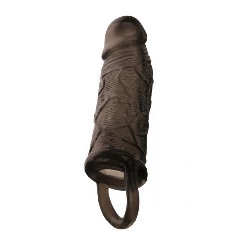 Насадка Toyfa XLover, для увеличения размера с кольцом, TPE, черная прозрачная, 14,5 см