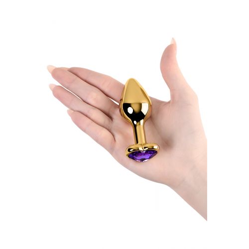 Анальная втулка Metal by TOYFA, металл, золотистая, с кристаллом цвета аметист, 8 см, Ø 3 см