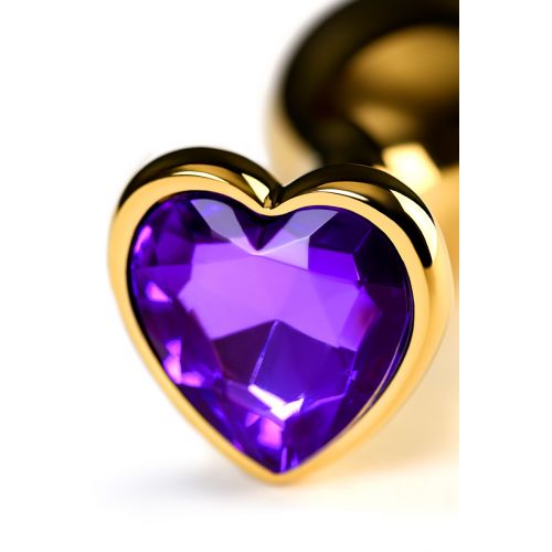 Анальная втулка Metal by TOYFA, металл, золотистая, с кристаллом цвета аметист, 8 см, Ø 3 см