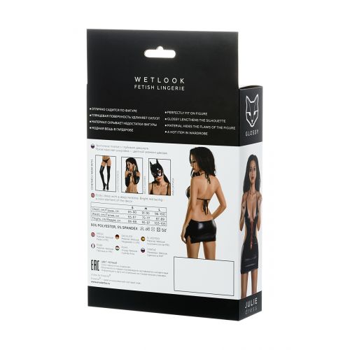 Платье Glossy из материала Wetlook с красной шнуровкой, черный, S