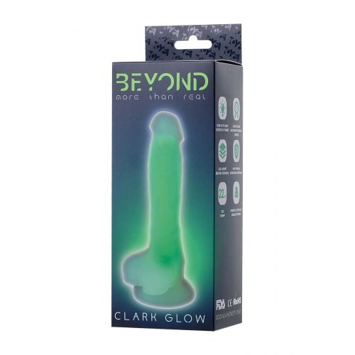 Фаллоимитатор, светящийся в темноте, Beyond by Toyfa, Clark Glow, силикон, прозрачно-зеленый, 16,5