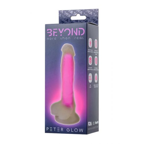 Фаллоимитатор, светящийся в темноте, Beyond by Toyfa, Peter Glow, силикон, прозрачно-розовый, 16,5 
