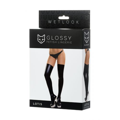 Чулки Glossy из материала Wetlook, черный, S