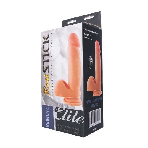 Вибратор элитный с пультом ДУ RealStick Elite, телесный, 10 режимов вибрации, 20 см