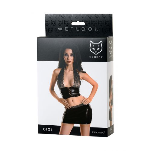 Комплект Glossy Gigi из материала Wetlook, черный, M